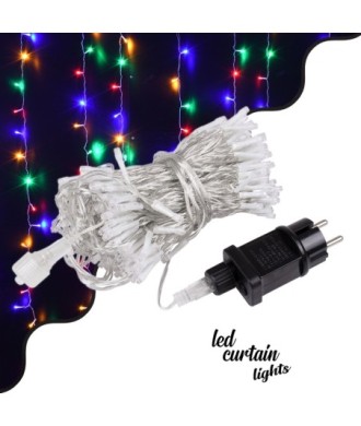 85829 Διακοσμητική Κουρτίνα 3 x 3 Μέτρα με Controller 8 Προγραμμάτων Φωτισμού - Επεκτεινόμενη 300 LED 3.6W AC 230V με Διάφανο Καλώδιο & Πρίζα Schuko Αδιάβροχη IP44 Πολύχρωμο RGB Μ3 x Υ3m